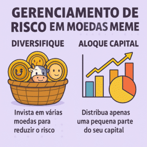 Estratégias de gerenciamento de risco para investidores de moedas de meme, destacando diversificação e alocação responsável de capital