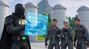 Darth Vader interagindo com jogadores no Fortnite