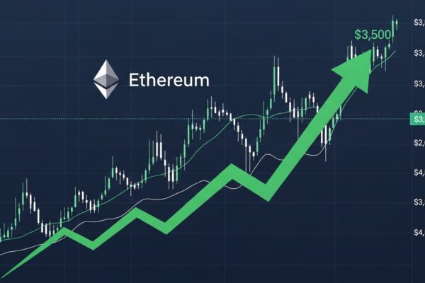 Imagem destacada sugerida Gráfico do Ethereum com seta apontando para $3.500