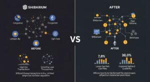 Infográfico mostrando a comparação entre antes e depois da atualização do Shibarium